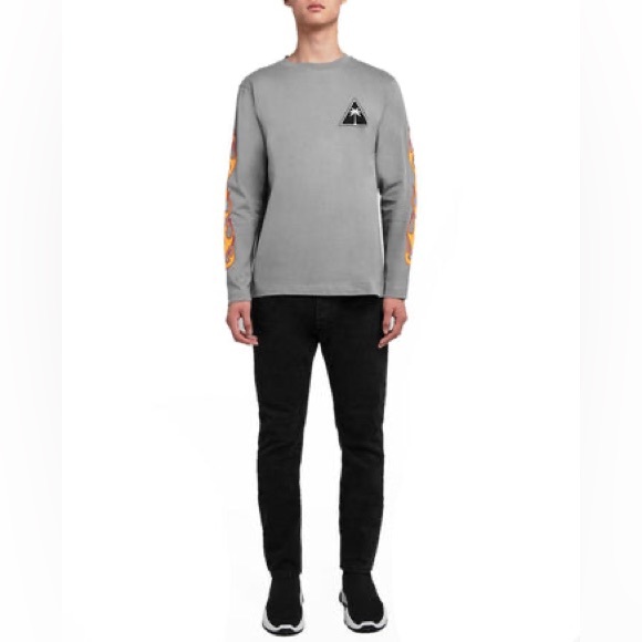 EUC Men’s Size Small Palm Angels Palms & Flames Logo Long-sleeve T-shirt In Gray - Picture 3 of 13